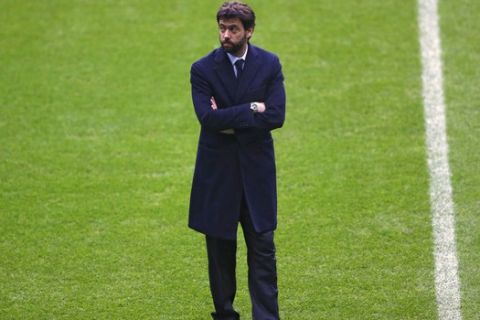 Andrea Agnelli, president of Juventus, arrives at the Allianz Arena stadium prior to the Champions League round of 16 second leg soccer match between Bayern Munich and Juventus Turin in Munich, Germany, Tuesday, March 15, 2016. Bayern will face Juventus on Wednesday. (AP Photo/Matthias Schrader)