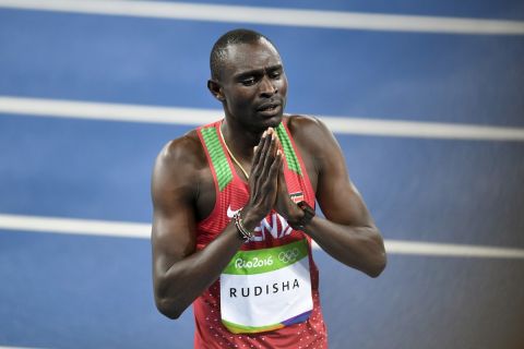 Kenya's David Lekuta Rudisha after winning the men's 800-meter final during the athletics competitions of the 2016 Summer Olympics at the Olympic stadium in Rio de Janeiro, Brazil, Monday, Aug. 15, 2016. (AP Photo/Martin Meissner)