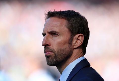 FILE - In this Saturday, June 10, 2017 filer, England manager Gareth Southgate looks on during the World Cup Group F qualifying soccer match between Scotland and England at Hampden Park, Glasgow, Scotland, Saturday, June 10, 2017. (AP Photo/Scott Heppell, File)