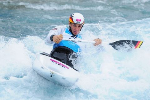 LONDON, ENGLAND - JULY 31:  Sideris Tasiadis of Germany competes in the Men's Canoe Single (C1) Slalom semi-final on Day 4 of the London 2012 Olympic Games at Lee Valley White Water Centre on July 31, 2012 in London, England.  (Photo by Stu Forster/Getty Images)