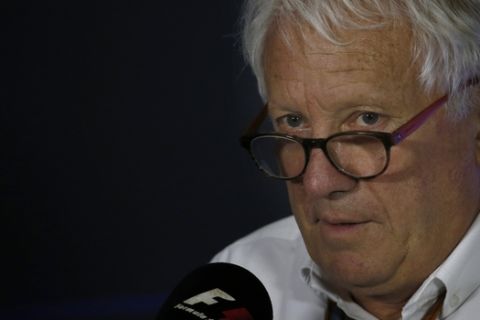 Charlie Whiting, International Automobile Federation, FIA, Race Director, speaks during a press conference at the Hermanos Rodriguez racetrack in Mexico City, Thursday, Oct. 26, 2017. (AP Photo/Marco Ugarte)