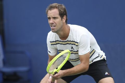 Richard Gasquet, of France, awaits serve from Matteo Berrettini, of Italy, during the first round of the U.S. Open tennis tournament, Tuesday, Aug. 27, 2019, in New York. (AP Photo/Vera Nieuwenhuis)