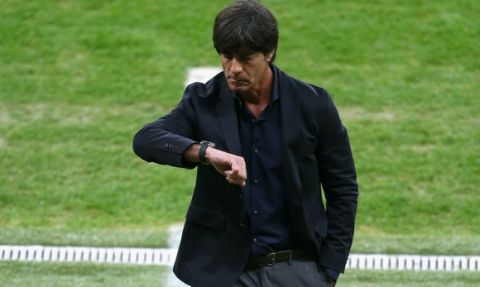 PORTO ALEGRE, BRAZIL - JUNE 30: Head coach Joachim Loew of Germany looks on during the 2014 FIFA World Cup Brazil Round of 16 match between Germany and Algeria at Estadio Beira-Rio on June 30, 2014 in Porto Alegre, Brazil.  (Photo by Clive Rose/Getty Images)