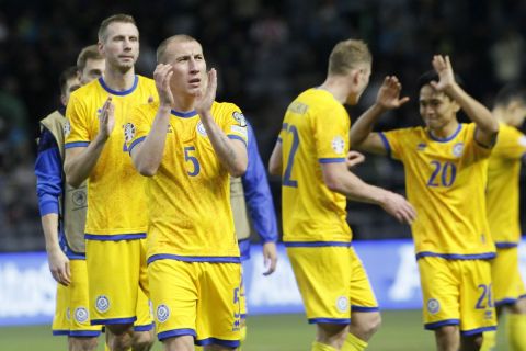 Οι παίκτες του Καζακστάν πανηγυρίζουν τη νίκη κόντρα στη Βόρεια Ιρλανδία για τα προκριματικά του Euro 2024 στην "Αστανά Αρένα", Αστανά | Κυριακή 10 Σεπτεμβρίου 2023