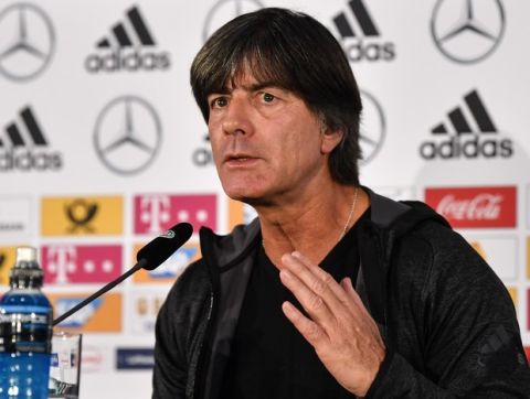 Germany's head coach Joachim Loew talks to the media at a press conference prior the UEFA Nations League soccer match between Germany and The Netherlands, Sunday, Nov. 18, 2018. (AP Photo/Martin Meissner)