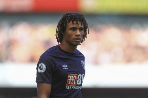 Bournemouth's Nathan Ake during the English Premier League soccer match between Arsenal and Bournemouth at the Emirates Stadium in London, England, in London, England, Sunday, Oct. 6, 2019. (AP Photo/Leila Coker)