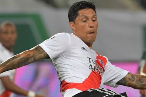Ο Ένσο Πέρες της Ρίβερ σε στιγμιότυπο του αγώνα με την Παλμέιρας για τα ημιτελικά του Copa Libertadores 2020 στο "Άλιαντς Πάρκε", Σάο Πάουλο | Τρίτη 12 Ιανουαρίου 2021