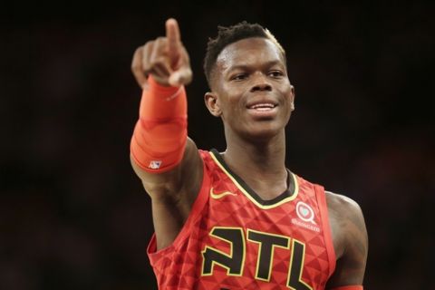 Atlanta Hawks' Dennis Schroder during the second half of the NBA basketball game against the New York Knicks, Sunday, Feb. 4, 2018, in New York. The Hawks defeated the Knicks 99-96. (AP Photo/Seth Wenig)