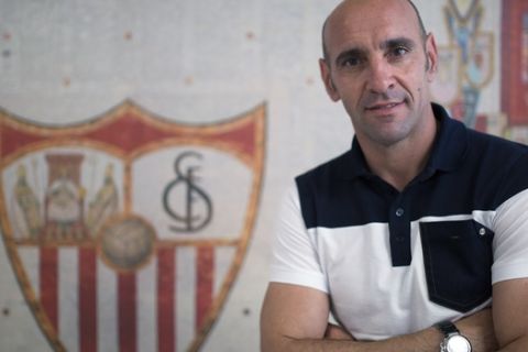 In this Wednesday, June 17, 2015 photo, Ramon Rodriguez Verdejo "Monchi" poses for a photo outside the Ramon Sanchez Pizjuan stadium, in Seville, Spain. Verdejo, who still goes by the nickname from his goalkeeping days, has become one of the most sought-after football directors in European soccer after revolutionizing Spanish club Sevilla with a scouting system that helped rescue the team from the brink of financial collapse and turned it into a perennial contender in the continents second-tiered competitions. (AP Photo/Miguel Angel Morenatti)