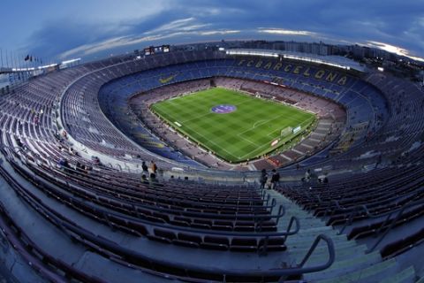 A general view of the Camp Nou stadium prior of a Spanish Copa del Rey soccer match between Barcelona and Leganes at the Camp Nou stadium in Barcelona, Spain, Thursday, Jan. 30, 2020. (AP Photo/Joan Monfort)