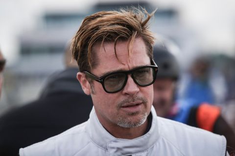Actor Brad Pitt arrives to start the 84th 24-hour Le Mans endurance race, in Le Mans, western France, Saturday, June 18, 2016. (AP Photo/Kamil Zihnioglu)