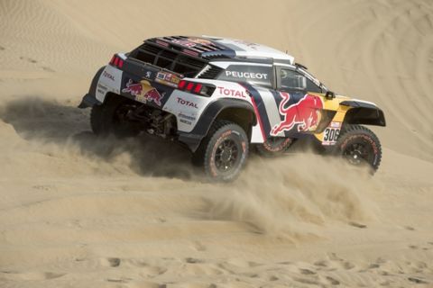 Sebastien Loeb (FRA) of Team Peugeot Total races during stage 03 of Rally Dakar 2018 from Pisco to Marcona, Peru on January 8, 2018 // Marcelo Maragni/Red Bull Content Pool via AP Images  // For more content, pictures and videos like this please go to http://www.redbullcontentpool.com