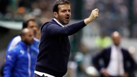 In this Thursday, Sept. 15, 2016 file photo Panathinaikos' coach Andrea Stramaccioni reacts during the Europa League Group G soccer match between Panathinaikos and Ajax at Apostolos Nikolaidis stadium in Athens. Greek soccer club Panathinaikos has fired coach Andrea Stramaccioni on Thursday, Dec. 1, 2016 after a series of disappointing club and cup results. (AP Photo/Thanassis Stavrakis)