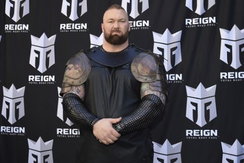 Actor Hafthor Bjornsson participates in the launch of Monster Energy's Reign Total Body Fuel at Greeley Square Park on Tuesday, April 16, 2019, in New York. (Photo by Evan Agostini/Invision/AP)