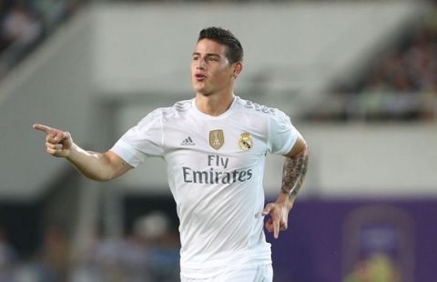 GUANGZHOU, CHINA - JULY 27: James Rodriguez of Real Madrid celebrates his goal during the match of International Champions Cup match between Real Madrid and FC Internazionale at Tianhe Stadium on July 27, 2015 in Guangzhou, China. (Photo by Zhong Zhi/Getty Images)