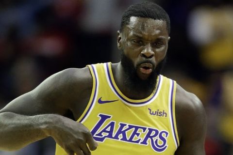 Los Angeles Lakers guard Lance Stephenson reacts after making a 3-point basket during the second half of an NBA basketball game against the Houston Rockets, Saturday, Jan. 19, 2019, in Houston. Houston won 138-134 in overtime. (AP Photo/Eric Christian Smith)