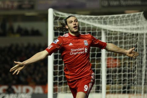WOLVERHAMPTON, ENGLAND - JANUARY 31:  Andy Carroll of Liverpool celebrates his goal during the Barclays Premier League match between Wolverhampton Wanderers and Liverpool at Molineux on January 31, 2012 in Wolverhampton, England.  (Photo by Clive Mason/Getty Images)
