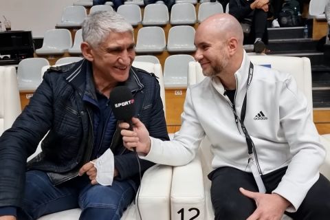 Ο Παναγιώτης Γιαννάκης με τον δημοσιογράφο του SPORT24, Χάρη Σταύρου στο Adidas Next Generation Tournament