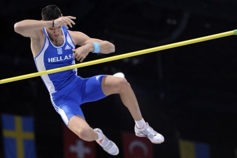 Greece's Konstadinos Filippidis competes in the pole vault men's qualifying round of the European athletics indoor championships on March 4, 2011 at the Bercy Palais-Omnisport (POPB) in Paris.   AFP PHOTO / BERTRAND GUAY (Photo credit should read BERTRAND GUAY/AFP/Getty Images)