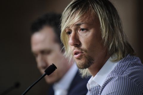 Midfielder Jose Maria "Guti" Gutierrez speaks during a news conference in Madrid, Sunday, July 25, 2010. 'Guti' is leaving Real Madrid after 15 seasons with the Spanish giant. He scored 86 goals in 542 games for Madrid.(AP Photo/Daniel Ochoa de Olza)