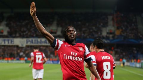 MONTPELLIER, FRANCE - SEPTEMBER 18:  Gervinho of Arsenal celebrates scoring his teams second goal during the UEFA Champions League match between Montpellier Herault SC and Arsenal at Stade de la Mosson on September 18, 2012 in Montpellier, France.  (Photo by Julian Finney/Getty Images)