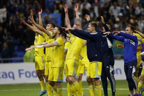 Οι παίκτες του Καζακστάν πανηγυρίζουν τη νίκη επί της Σλοβακίας για το Nations League 2022-2023 στην "Αστανά Αρένα", Αστανά | Δευτέρα 13 Ιουνίου 2022