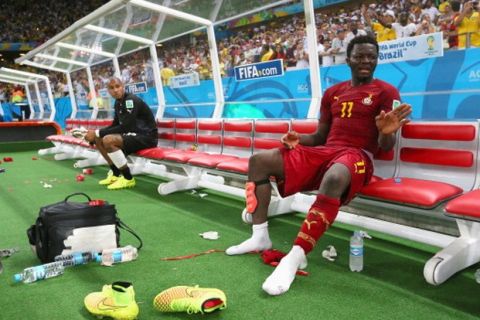 FORTALEZA, BRAZIL - JUNE 21:  Sulley Muntari of Ghana reacts after the 2-2 draw in the 2014 FIFA World Cup Brazil Group G match between Germany and Ghana at Castelao on June 21, 2014 in Fortaleza, Brazil.  (Photo by Alex Livesey - FIFA/FIFA via Getty Images)