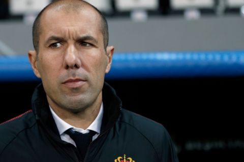 FILE - In this Wednesday, Nov. 1, 2017 file photo, Monaco's coach Leonardo Jardim waits for the start of their Champions League group G soccer match against Besiktas at the Besiktas Park stadium in Istanbul. Arsenal is looking for a new manager for the first time this century after Arsene Wenger on Friday, April 20, 2018 announced his decision to leave his role at the end of this season. An outside bet, but Jardims stock has risen since after turning Monaco into a French champion and a Champions League semifinalist last season, playing an attacking brand of soccer that would be appreciated at Arsenal.  (AP Photo/Lefteris Pitarakis, file)