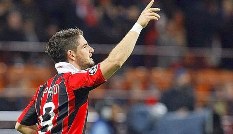 AC Milan's Alexandre Pato celebrates after scoring against Malaga during their Champions League Group C soccer match at San Siro stadium in Milan November 6, 2012. REUTERS/Alessandro Garofalo (ITALY - Tags: SPORT SOCCER) 
Picture Supplied by Action Images