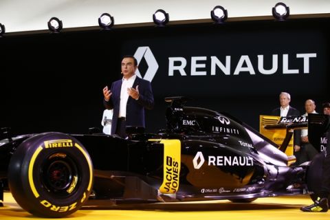 GHOSN Carlos Renault President launching the Renault R.S16 ambiance portrait during the Renault Sport F1 launch at Guyancourt Technocentre, France on february 3 2016 -  Photo Frederic Le Floc'h / DPPI