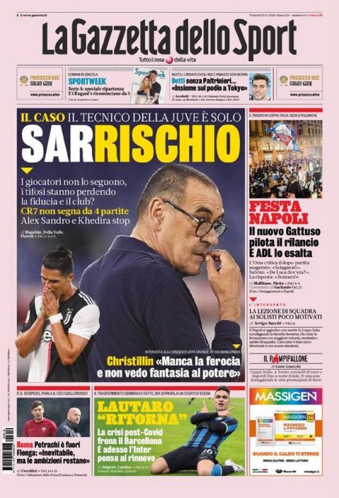 Gazzetta dello Sport: "Σε κίνδυνο η θέση του Σάρι στον πάγκο"