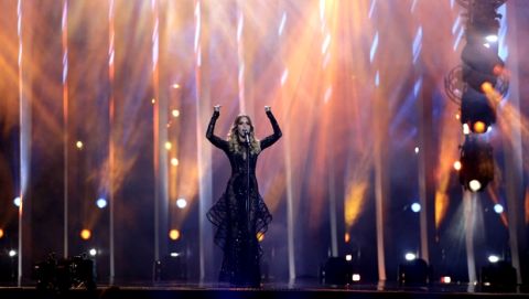 Franka from Croatia performs the song 'Crazy' in Lisbon, Portugal, Tuesday, May 8, 2018 during the first semi-final for the Eurovision Song Contest. The Eurovision Song Contest semi-finals take place in Lisbon on Tuesday, May 8 and Thursday, May 10 with the the grand final taking place on Saturday May 12, 2018. (AP Photo/Armando Franca)