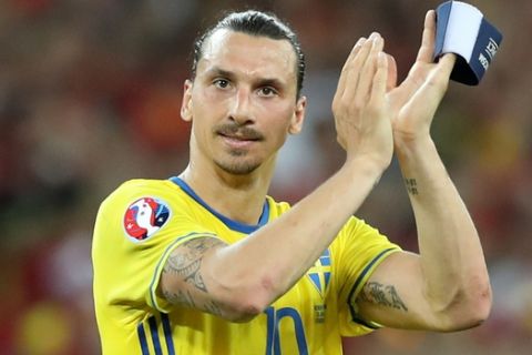 Sweden's Zlatan Ibrahimovic reacts as walks off the pitch end of the Euro 2016 Group E soccer match between Sweden and Belgium at the Allianz Riviera stadium in Nice, France, Wednesday, June 22, 2016. Belgium won 1-0. (AP Photo/Thanassis Stavrakis)
