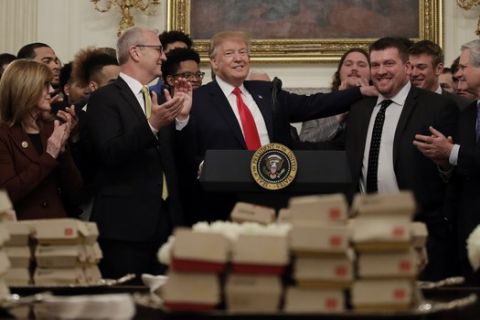 President Donald Trump welcomes 2018 NCAA FCS College Football Champions, The North Dakota State Bison, to the White House in Washington, Monday, March 4, 2019. (AP Photo/Carolyn Kaster)