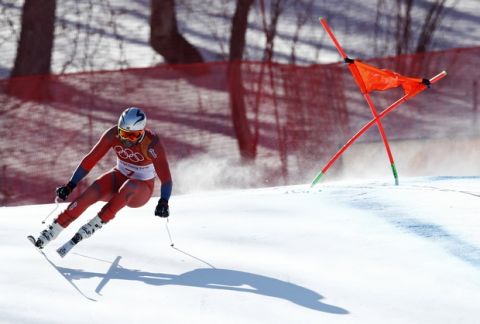 Norway's Aksel Lund Svindal skis during the men's downhill at the 2018 Winter Olympics in Jeongseon, South Korea, Thursday, Feb. 15, 2018. (AP Photo/Patrick Semansky)