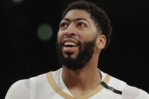 New Orleans Pelicans' Anthony Davis smiles during the second half of an NBA basketball game against the Los Angeles Lakers, Friday, Dec. 21, 2018, in Los Angeles. (AP Photo/Jae C. Hong)