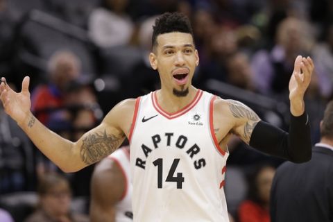 Toronto Raptors guard Danny Green reacts after being called for a flagrant foul during the second half of the team's NBA basketball game against the Sacramento Kings on Wednesday, Nov. 7, 2018, in Sacramento, Calif. The Raptors won 114-105. (AP Photo/Rich Pedroncelli)