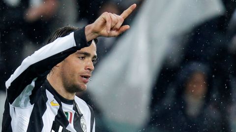 Juventus' forward Alessandro Matri celebrates after scoring during the Champions League match Juventus vs Celtic FC on March 6, 2013 at the "Juventus Stadium" in Turin.  AFP PHOTO / MARCO BERTORELLO        (Photo credit should read MARCO BERTORELLO,MARCO BERTORELLO/AFP/Getty Images)