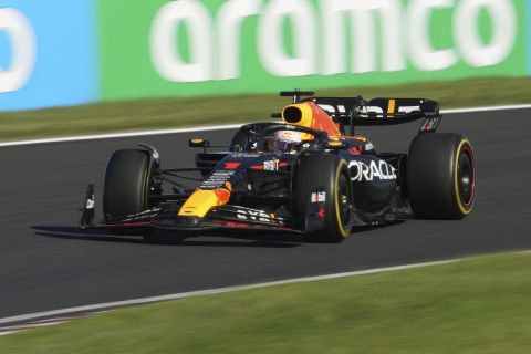 Red Bull driver Max Verstappen of the Netherlands steers his car during the Japanese Formula One Grand Prix at the Suzuka Circuit, Suzuka, central Japan, Sunday, Sept. 24, 2023. (AP Photo/Toru Hanai)