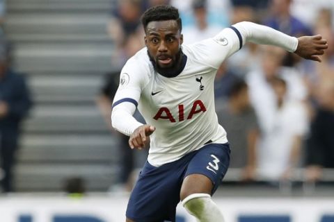 In this Sept. 15, 2019, photo, Tottenham Hotspur's Danny Rose takes the ball forward during an English Premier League soccer match between Tottenham Hotspur and Crystal Palace at White Hart Lane in London. The number of soccer players seeking support for mental health issues in England is surging. Only 160 Professional Footballers Association members accessed counselling services from the union in 2016. But any stigma around seeking help for mental health problems has been eased in the national sport by leading players, including Rose, talking about fighting depression. (AP Photo/Alastair Grant)