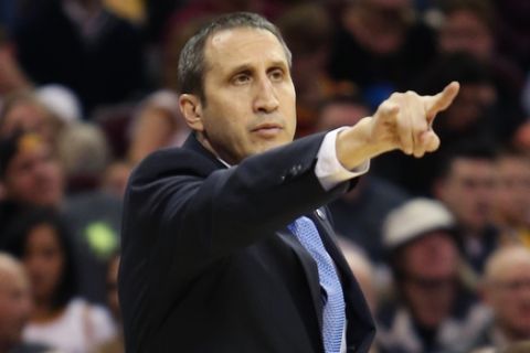 Cleveland Cavaliers head coach David Blatt against the Portland Trail Blazers during the second half of an NBA basketball game Tuesday, Dec. 8, 2015, in Cleveland. The Cavaliers won 105-100. (AP Photo/Ron Schwane)