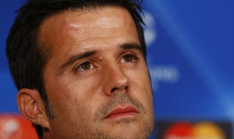 Olympiakos' head coach Marco Silva attends a news conference prior to the Champions League Group F soccer match between FC Bayern Munich and Olympiakos Piraeus in Munich, Germany, Monday Nov. 23, 2015. Bayern will face Olympiakos Tuesday. (AP Photo/Matthias Schrader)