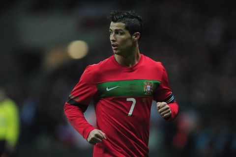 WARSAW, POLAND - FEBRUARY 29:  Cristiano Ronaldo of Portugal in action during the International Friendly mach between Poland and Portugal at National Stadium on February 29, 2012 in Warsaw, Poland.  (Photo by Jamie McDonald/Getty Images)