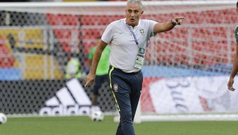 Brazil head coach Tite attends the official training on the eve of the group E match between Brazil and Serbia at the 2018 soccer World Cup in Spartak Stadium, in Moscow, Russia, Tuesday, June 26, 2018. (AP Photo/Andre Penner)