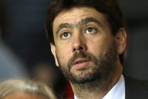 Italian businessman and president of Italian football club Juventus F.C, Andrea Agnelli, is seen before the Champions League quarterfinal second leg soccer match between Monaco and Juventus at Louis II stadium in Monaco, Wednesday, April 22, 2015. (AP Photo/Lionel Cironneau)

