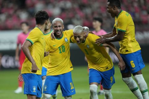 Οι παίκτες της Βραζιλίας πανηγυρίζουν γκολ κόντρα στην Νότια Κορέα σε φιλικό ματς | 2 Ιουνίου 2022