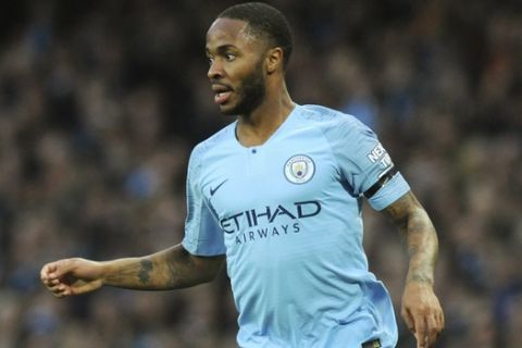 Manchester City's Raheem Sterling during the English Premier League soccer match between Manchester City and Southampton at Etihad stadium in Manchester, England, Sunday, Nov. 4, 2018. (AP Photo/Rui Vieira)