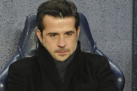 FILE - In this Tuesday, Jan. 2, 2018 file photo Watford manager Marco Silva during the English Premier League soccer match between Manchester City and Watford at Etihad stadium, in Manchester, England. Everton has given Marco Silva his third managerial job in the Premier League. The former Hull and Watford coach succeeds Sam Allardyce, who left Goodison Park after an unpopular six-month reign.(AP Photo/Rui Vieira/File)