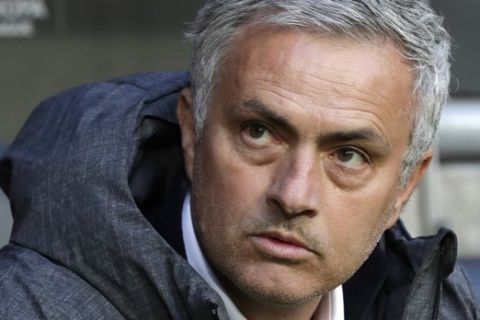 FILE - In this Wednesday, May 24, 2017 file photo, Manchester manager Jose Mourinho waits for the beginning of the soccer Europa League final between Ajax Amsterdam and Manchester United at the Friends Arena in Stockholm, Sweden. A Spanish state prosecutor has accused former Real Madrid coach Jose Mourinho of tax fraud worth 3.3 million euros ($3.7 million) in unpaid taxes, it was reported on Tuesday, June 20, 2017. (AP Photo/Michael Sohn, File)