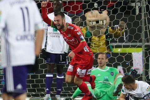 Oostende's Antonio Milic celebrates after scoring during the Jupiler Pro League match between KV Oostende and Sporting Anderlecht, in Oostende, Saturday 10 February 2018, on the day 26 of the Jupiler Pro League, the Belgian soccer championship season 2017-2018. BELGA PHOTO VIRGINIE LEFOUR